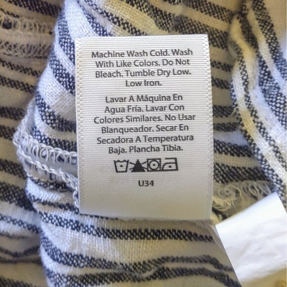 Time And Tru Blouse Multicolor Womens Size Medium Linen Blend Side Split Striped - Picture 7 of 7